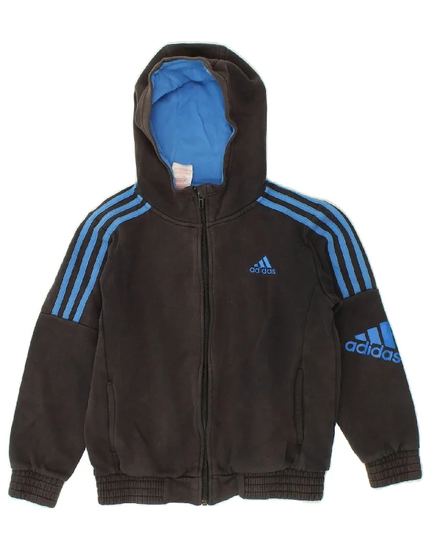 men's soft knit sweaters -ADIDAS Boys Zip Hoodie Sweater 9-10 Years Black Cotton