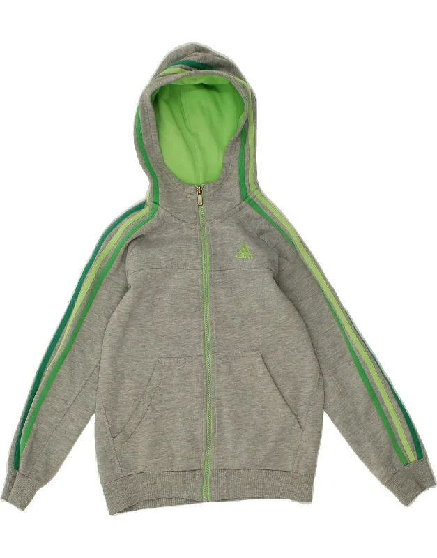 men's textured sweaters -ADIDAS Boys Zip Hoodie Sweater 9-10 Years Grey Cotton