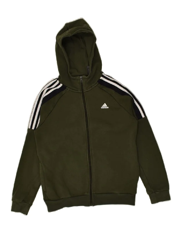 men's knitted pullover sweaters -ADIDAS Boys Zip Hoodie Sweater 9-10 Years Khaki Cotton