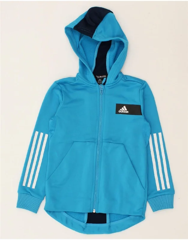 men's cozy sweaters -ADIDAS Girls Climacool Zip Hoodie Sweater 7-8 Years Blue Colourblock