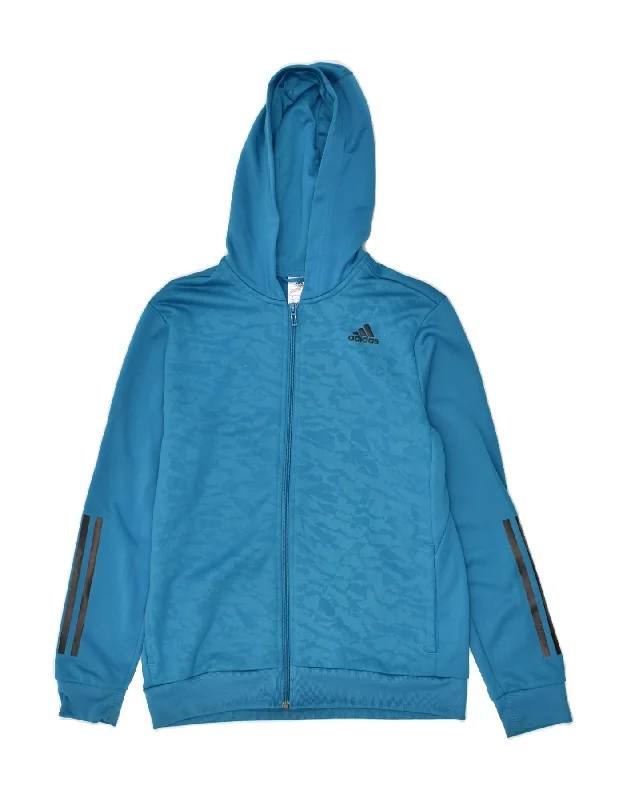 men's wool sweater vests -ADIDAS Girls Climalite Zip Hoodie Sweater 13-14 Years Blue Polyester