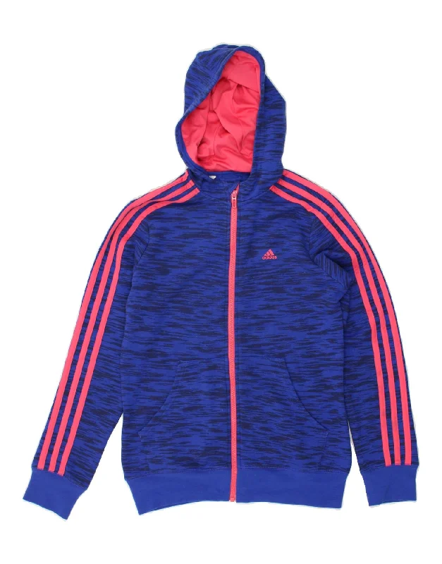 men's ribbed sweaters -ADIDAS Girls Climalite Zip Hoodie Sweater 14-15 Years Navy Blue Flecked