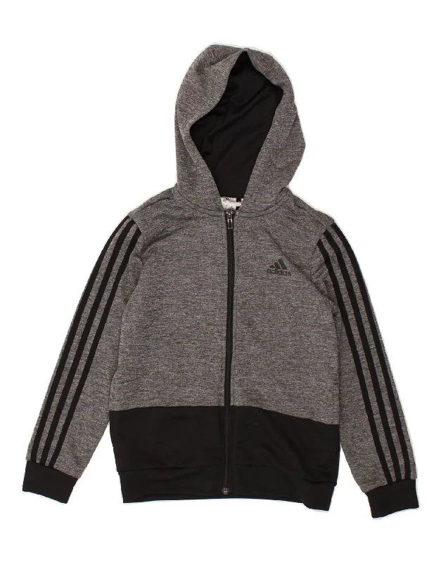 men's patterned sweaters -ADIDAS Girls Climalite Zip Hoodie Sweater 9-10 Years Grey Colourblock