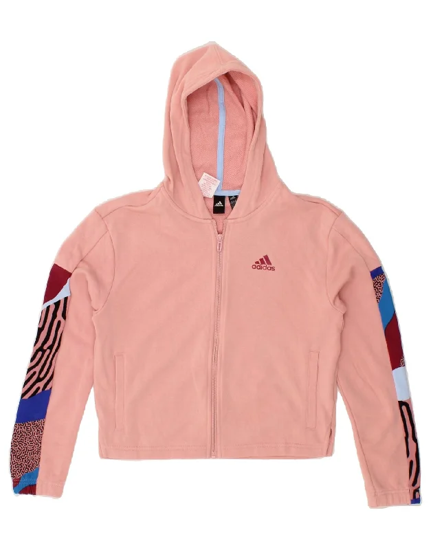 men's cardigan knitwear -ADIDAS Girls Crop Zip Hoodie Sweater 13-14 Years Pink Colourblock Cotton