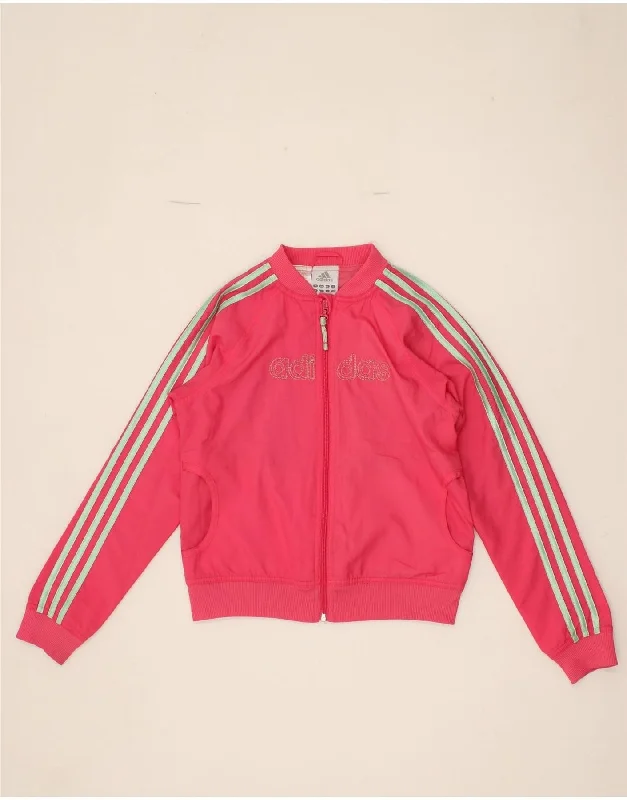 men's tailored jackets -ADIDAS Girls Graphic Crop Tracksuit Top Jacket 11-12 Years Large Pink