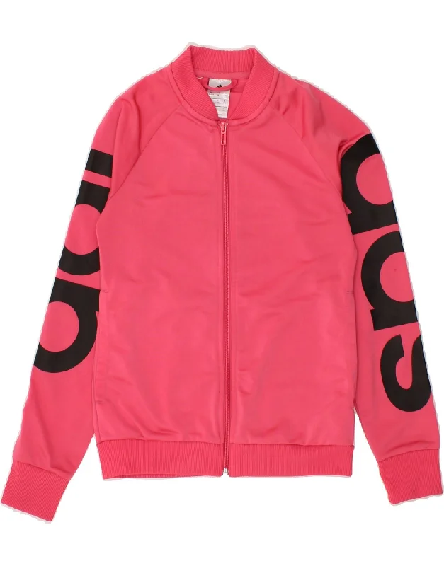 men's soft fleece jackets -ADIDAS Girls Graphic Tracksuit Top Jacket 11-12 Years Pink Polyester