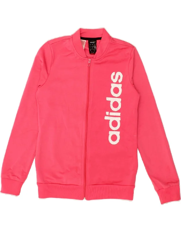 men's military jackets -ADIDAS Girls Graphic Tracksuit Top Jacket 13-14 Years Pink Polyester