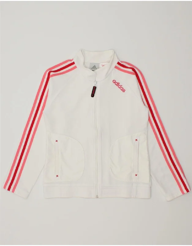 men's work jackets -ADIDAS Girls Graphic Tracksuit Top Jacket 13-14 Years XL White Cotton