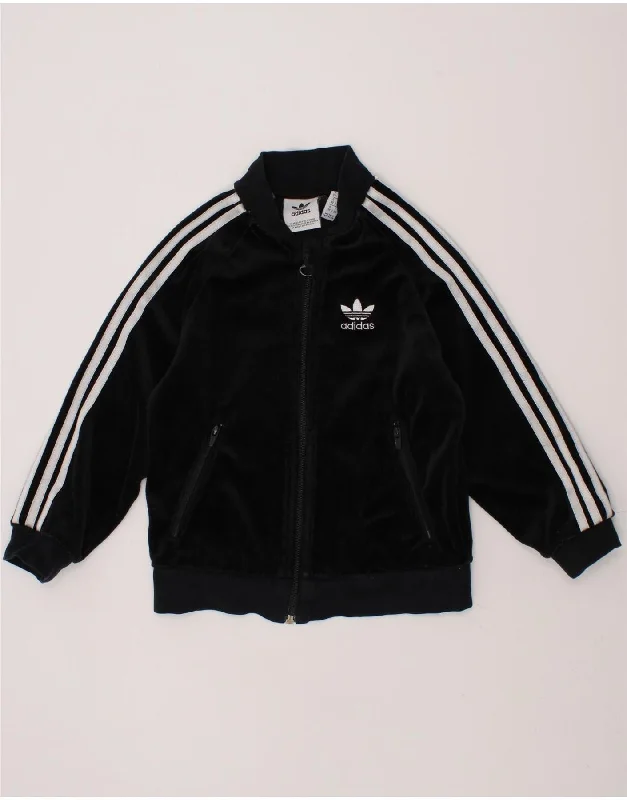 men's leather jackets -ADIDAS Girls Graphic Tracksuit Top Jacket 2-3 Years Black Polyester