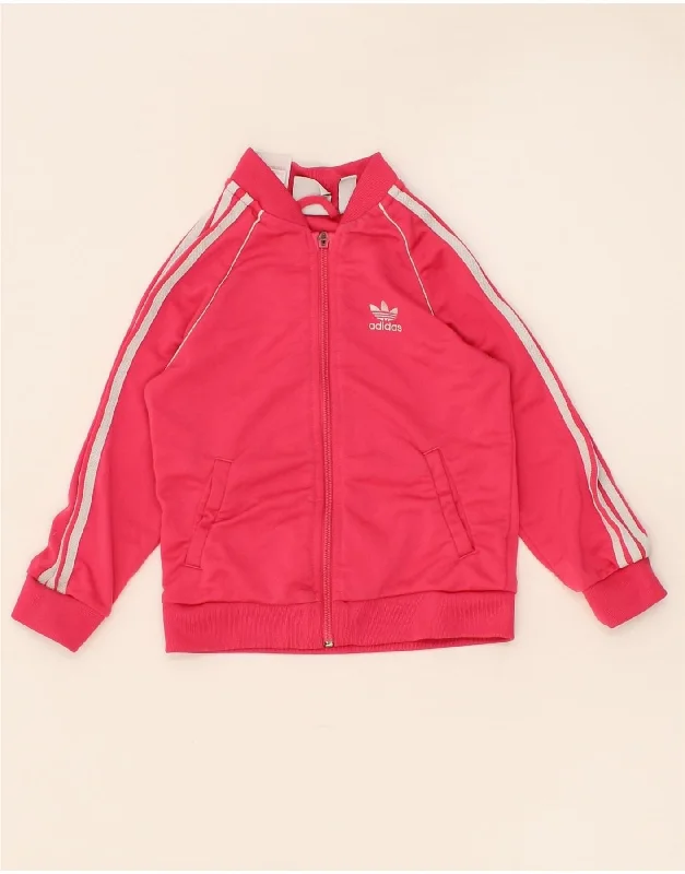 men's fleece winter jackets -ADIDAS Girls Graphic Tracksuit Top Jacket 3-4 Years Pink Polyester