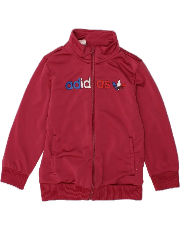 men's high-quality jackets -ADIDAS Girls Graphic Tracksuit Top Jacket 3-4 Years Red Polyester