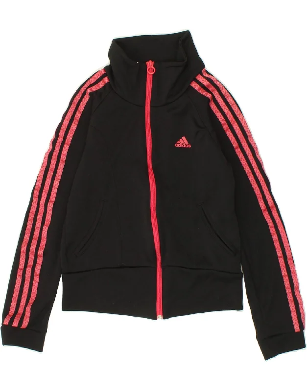 men's comfortable jackets -ADIDAS Girls Graphic Tracksuit Top Jacket 6-7 Years Black Polyester