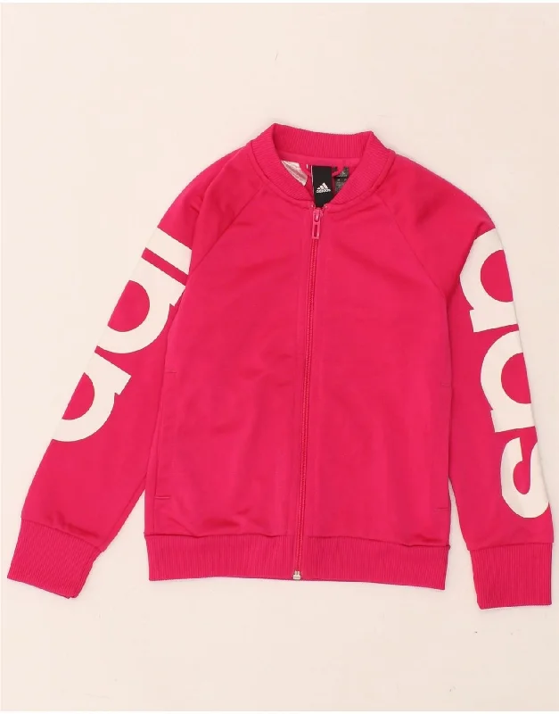 men's waterproof jackets -ADIDAS Girls Graphic Tracksuit Top Jacket 7-8 Years Pink Polyester