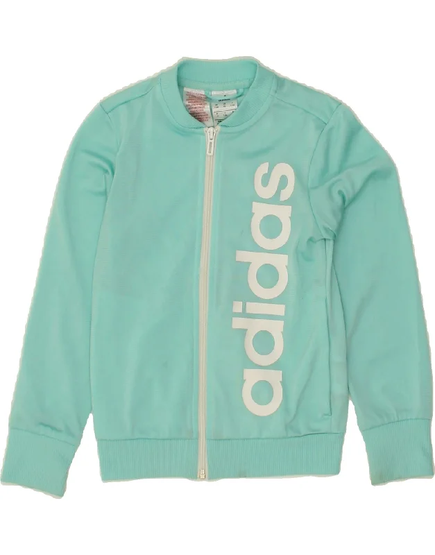 men's quilted jackets -ADIDAS Girls Graphic Tracksuit Top Jacket 7-8 Years Turquoise Polyester