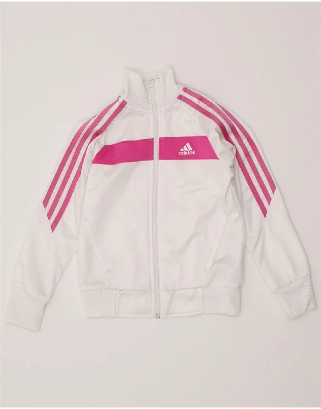 men's softshell jackets -ADIDAS Girls Graphic Tracksuit Top Jacket 7-8 Years White Polyester