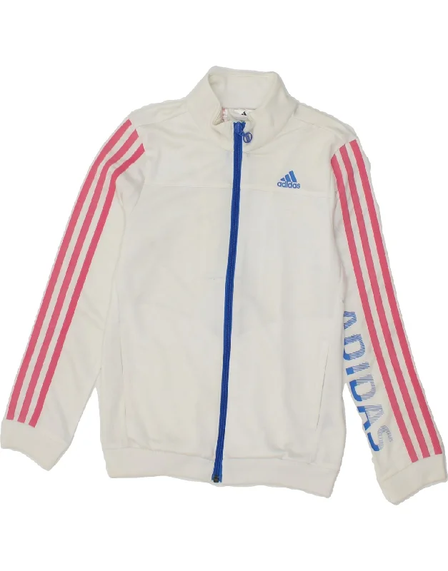 men's tailored wool jackets -ADIDAS Girls Graphic Tracksuit Top Jacket 9-10 Years White Polyester