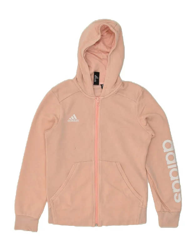 men's chunky knit sweaters -ADIDAS Girls Graphic Zip Hoodie Sweater 11-12 Years Medium  Beige Cotton