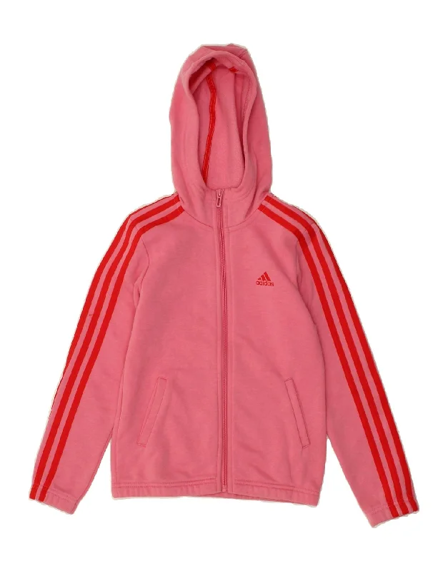 men's outdoor sweaters -ADIDAS Girls Graphic Zip Hoodie Sweater 11-12 Years Pink