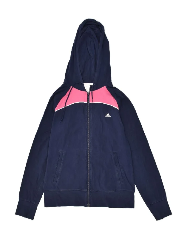 men's everyday knit sweaters -ADIDAS Girls Graphic Zip Hoodie Sweater 12-13 Years Medium Navy Blue