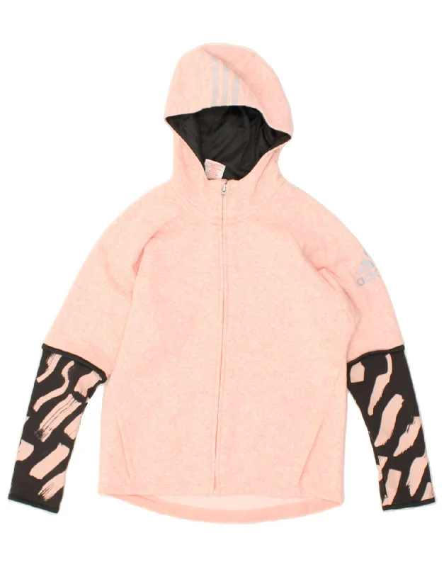 men's sweater for office -ADIDAS Girls Graphic Zip Hoodie Sweater 12-13 Years Pink Colourblock