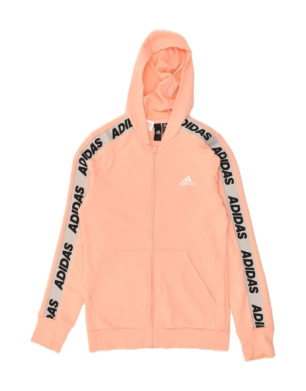 men's cardigan sweaters -ADIDAS Girls Graphic Zip Hoodie Sweater 14-15 Years Pink Cotton