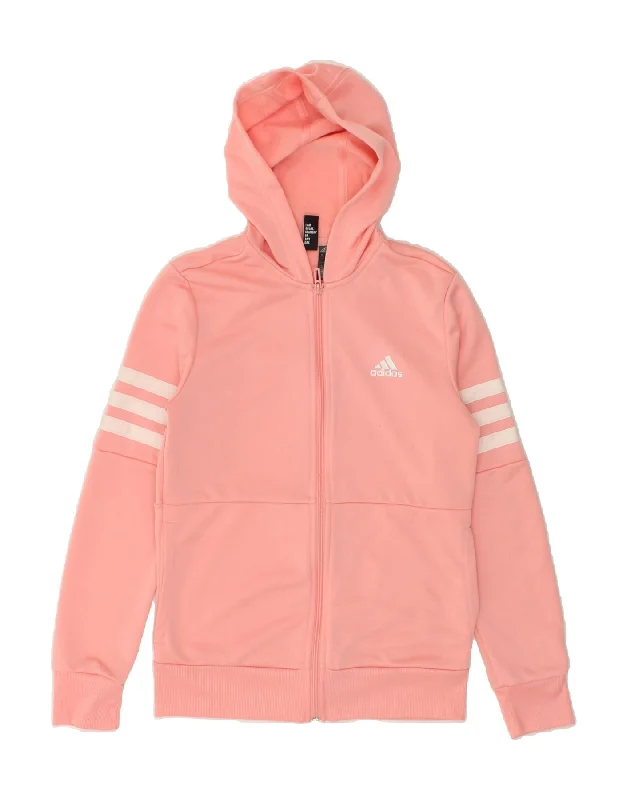 men's chunky knit sweaters -ADIDAS Girls Graphic Zip Hoodie Sweater 14-15 Years XL  Pink Polyester