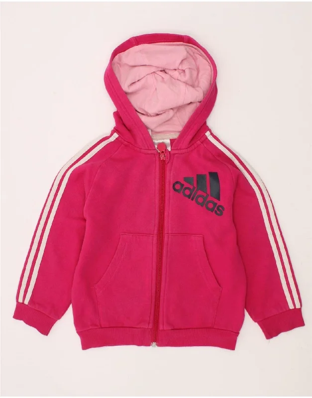 men's cotton sweaters -ADIDAS Girls Graphic Zip Hoodie Sweater 2-3 Years Pink Cotton