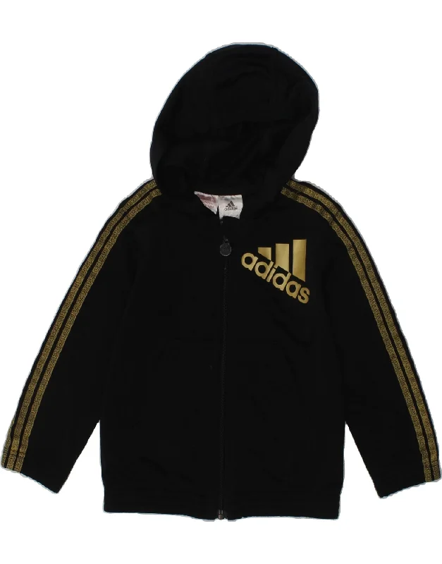 men's winter sweaters -ADIDAS Girls Graphic Zip Hoodie Sweater 3-4 Years Black Polyester