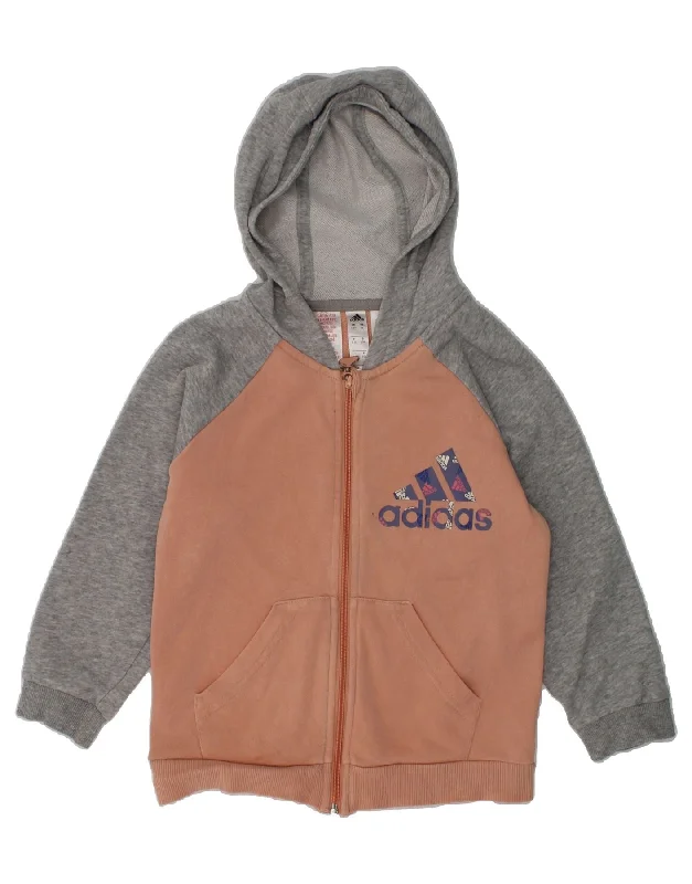 men's cashmere sweaters -ADIDAS Girls Graphic Zip Hoodie Sweater 3-4 Years Brown Colourblock Cotton