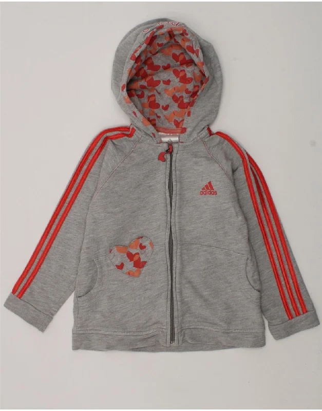 men's winter sweaters -ADIDAS Girls Graphic Zip Hoodie Sweater 3-4 Years  Grey Cotton