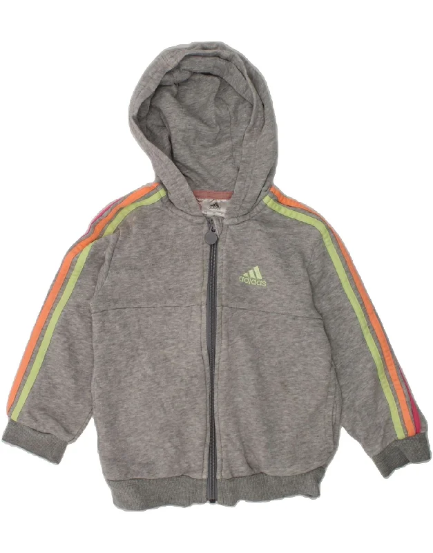 men's cashmere sweaters -ADIDAS Girls Graphic Zip Hoodie Sweater 3-4 Years Grey