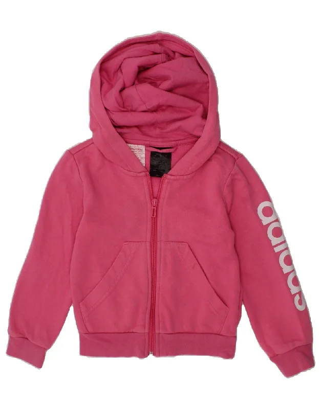 men's breathable cotton sweaters -ADIDAS Girls Graphic Zip Hoodie Sweater 4-5 Years Pink Cotton