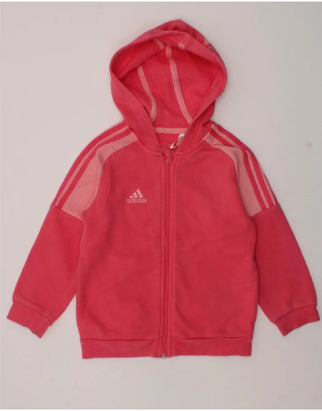 men's casual sweaters -ADIDAS Girls Graphic Zip Hoodie Sweater 6-7 Years Pink Cotton