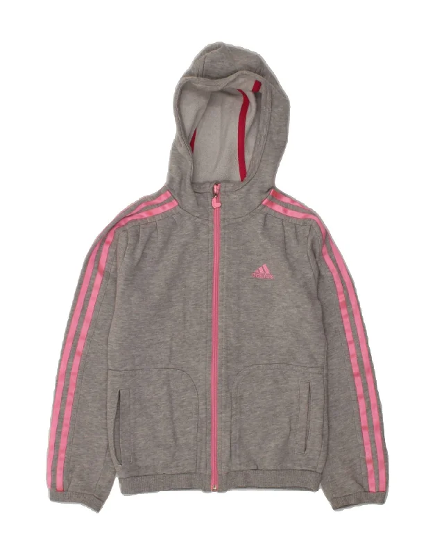 men's outdoor wool sweaters -ADIDAS Girls Graphic Zip Hoodie Sweater 7-8 Years Grey