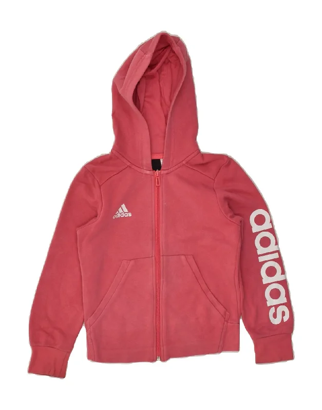 men's zip-up knit sweaters -ADIDAS Girls Graphic Zip Hoodie Sweater 7-8 Years Pink