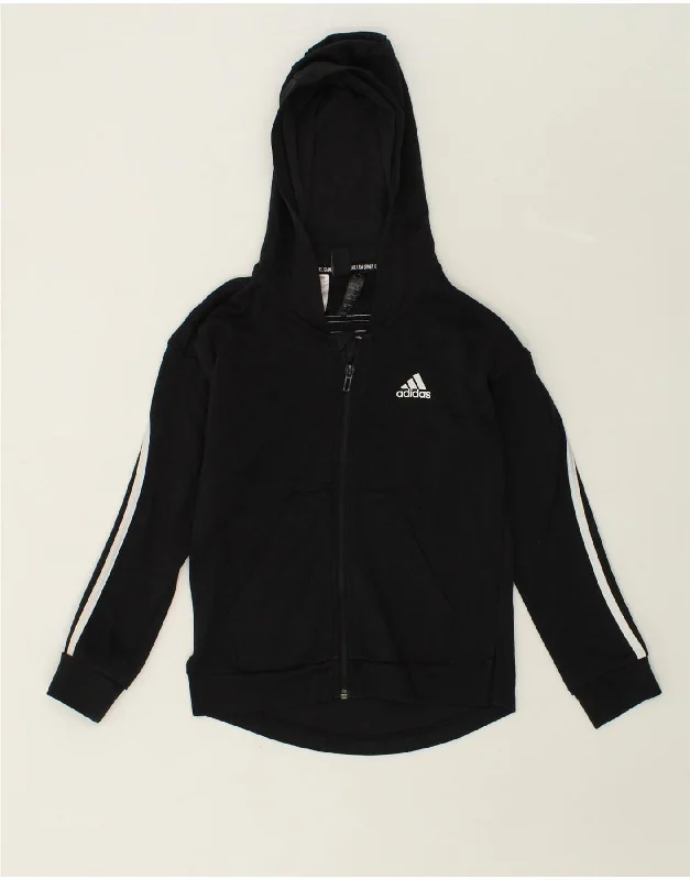 men's knit cardigans -ADIDAS Girls Graphic Zip Hoodie Sweater 9-10 Years Black Cotton