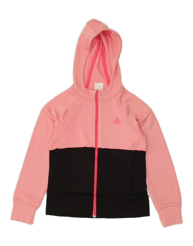 men's comfortable wool sweaters -ADIDAS Girls Graphic Zip Hoodie Sweater 9-10 Years Pink Colourblock