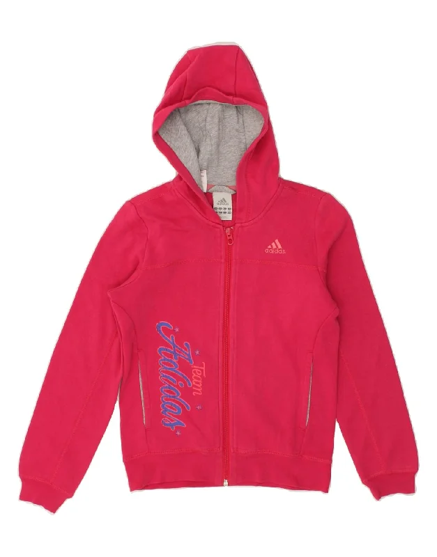 men's comfortable sweaters -ADIDAS Girls Graphic Zip Hoodie Sweater 9-10 Years Pink Cotton