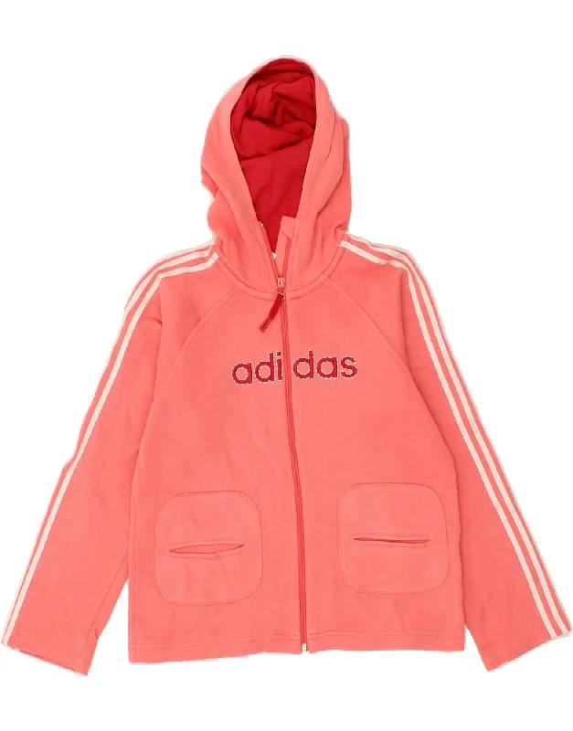 men's fitted sweaters -ADIDAS Girls Graphic Zip Hoodie Sweater 9-10 Years Pink Cotton