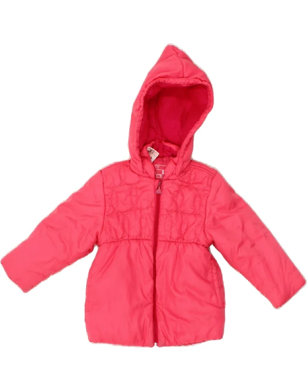 men's sporty zip-up jackets -ADIDAS Girls Hooded Padded Jacket 3-4 Years Pink Polyester