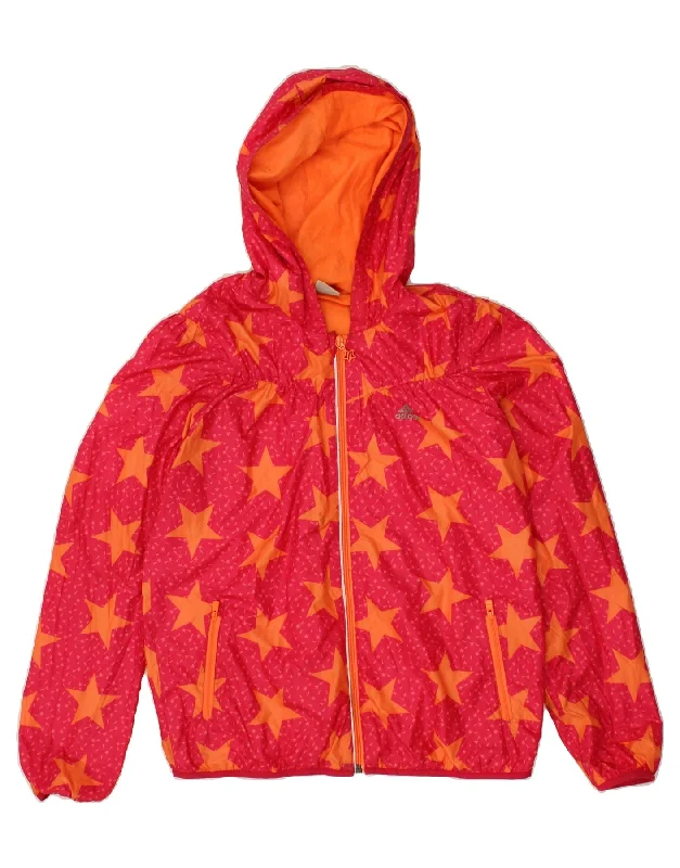 men's comfortable jackets -ADIDAS Girls Hooded Tracksuit Top Jacket 13-14 Years Red Spotted Polyester