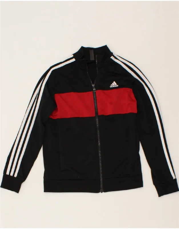 men's rain jackets -ADIDAS Girls Tracksuit Top Jacket 11-12 Years Black Colourblock Polyester