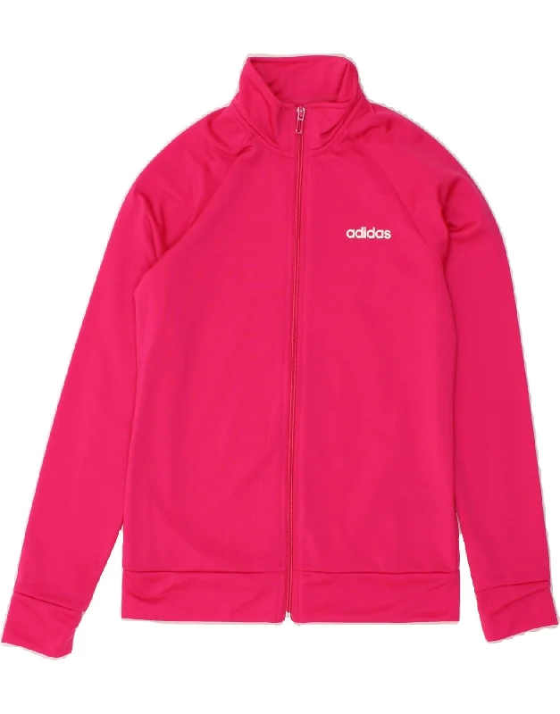 men's slim fit jackets -ADIDAS Girls Tracksuit Top Jacket 12-13 Years Pink Polyester