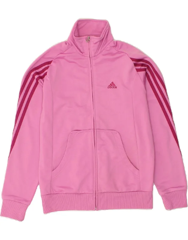 men's fashion jackets -ADIDAS Girls Tracksuit Top Jacket 13-14 Years Pink Polyester