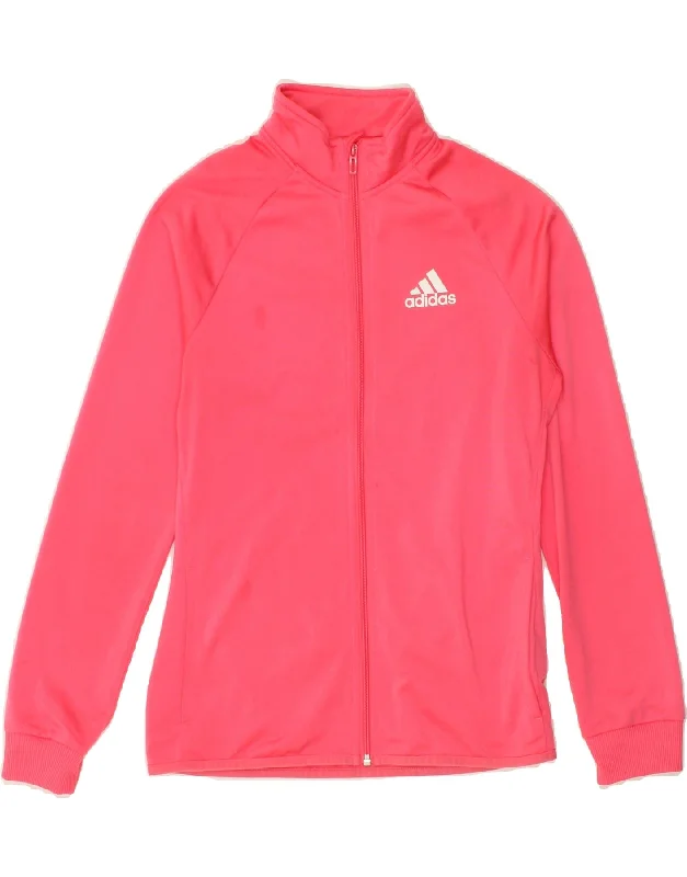 men's travel jackets -ADIDAS Girls Tracksuit Top Jacket 14-15 Years Pink Polyester