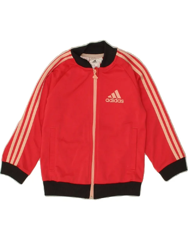 men's leather jackets -ADIDAS Girls Tracksuit Top Jacket 3-4 Years Red Polyester