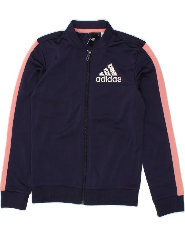 men's functional winter jackets -ADIDAS Girls Tracksuit Top Jacket 6-7 Years Navy Blue Colourblock