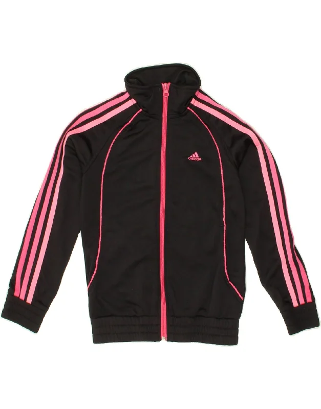 men's casual outerwear jackets -ADIDAS Girls Tracksuit Top Jacket 9-10 Years Black Polyester