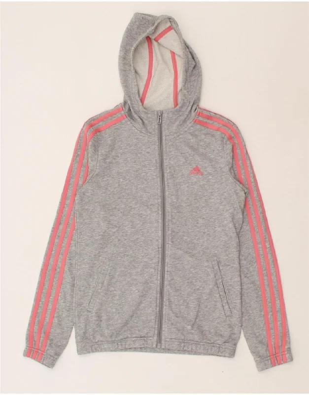 men's ribbed sweaters -ADIDAS Girls Zip Hoodie Sweater 10-11 Years Grey