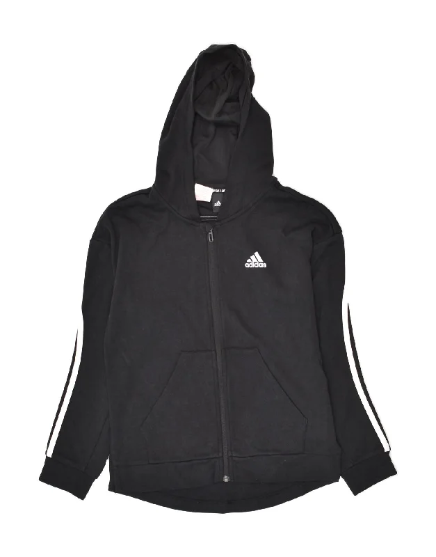 men's cashmere sweaters -ADIDAS Girls Zip Hoodie Sweater 11-12 Years Black Cotton